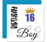 Stuff4 Biglietto di auguri per il 16° compleanno per ragazzi, 145 mm x 145 mm, biglietto di auguri per sedici anni, figlio, fratello, nipote, cugino, amico, nipote, 145 mm x 145 mm