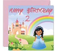 Stuff4 Biglietto di auguri per il 2° compleanno per ragazza, castello della principessa, biglietto di auguri per 2 anni, per figlia, nipote, nipote, bambini, 145 x 145 mm