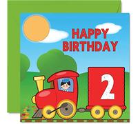 Stuff4 Biglietto di auguri per il 2° compleanno, unisex, con treno, per figlio, figlia, fratello, sorella, nipote, nipote, cugino, 145 mm