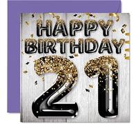 Stuff4 Biglietto di auguri per il 21° compleanno da uomo, con palloncini glitterati neri e dorati, biglietti di auguri per 21 anni, figlio, fratello, zio cugino, 145 mm x 145 mm