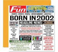 Stuff4 Biglietto di auguri per il 22° compleanno per uomini e donne, con giornale Born In 2002, Happy 22 Birthday Card per figlio, figlia, cugino, vintage, retro nel 2002, 145 mm x 145 mm