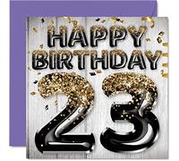Stuff4 Biglietto di auguri per il 23° compleanno da uomo - Palloncini glitterati neri e dorati - Biglietti di auguri per il compleanno di 23 anni figlio fratello zio cugino 145mm