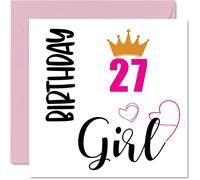 Stuff4 Biglietto di auguri per il 27° compleanno da donna, per ragazza, per 27 anni, donna, figlia, sorella, zia, cugina, amica, nipote, 145 mm x 145 mm, per ventisettesimo compleanno