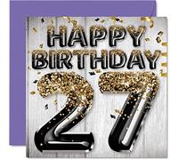 Stuff4 Biglietto di auguri per il 27° compleanno da uomo con palloncini glitterati neri e dorati biglietti di auguri per 27 anni figlio fratello zio cugino 145mm