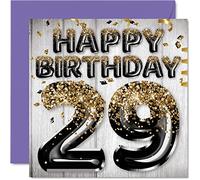 Stuff4 Biglietto di auguri per il 29° compleanno da uomo - Palloncini glitterati neri e oro - Biglietti di auguri per 29 anni figlio fratello zio cugino 145mm