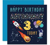 Biglietto di auguri per il 3° compleanno per ragazzo astronauta spaziale cosmo - biglietto di auguri di compleanno per 3 anni per ragazzo tre terzi ragazze ragazzi 145mm