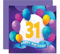 Biglietto di auguri per il 31° compleanno per uomini e donne festa con palloncini - Biglietti di auguri per auguri di buon compleanno 145mm