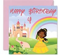 Stuff4 Biglietto di auguri per il 4° compleanno per ragazza, castello della principessa, biglietto di auguri per 4 anni, per figlia, nipote, nipote, bambini, 145 mm x 145 mm