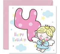Stuff4 Biglietto di auguri per il 4° compleanno per ragazza, fatina magica, biglietto di auguri per 4 anni, per ragazze, 145 mm x 145 mm, biglietto di auguri per figlia, nipote, bambini