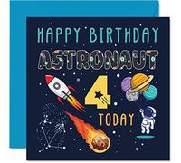 Biglietto di auguri per il 4° compleanno per ragazzo astronauta spaziale cosmo - Biglietto di auguri di compleanno per 4 anni per ragazzo quattro quarti ragazze ragazzi 145mm