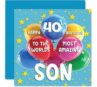 Stuff4 Biglietto di auguri per il 40° compleanno del figlio, con scritta in lingua inglese World's Most Amazing Son (lingua italiana non garantita)