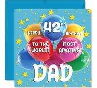 Stuff4 Biglietto di auguri per il 42° compleanno del papà, con scritta World's Most Amazing Dad, per il 42° compleanno del papà, 145 mm x 145 mm, 42 anni