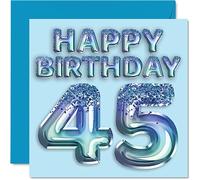 Stuff4 Biglietto di auguri per il 45° compleanno da uomo, con palloncino blu glitterato, biglietto di auguri per 45 anni, amico, papà, fratello, zio, cugino, 145 mm