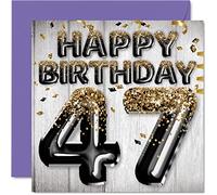 Stuff4 Biglietto di auguri per il 47° compleanno da uomo con palloncini glitterati neri e dorati biglietti di auguri per 47 anni papà cugino amico fratello zio 145mm