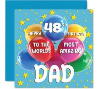 Stuff4 Biglietto di auguri per il 48° compleanno del papà, con scritta World's Most Amazing Dad, per il 48° compleanno del papà, 145 mm x 145 mm, 48 anni