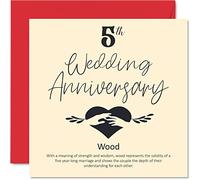 Stuff4 Biglietto di auguri per il 5° anniversario per marito, moglie, fidanzato, fidanzato, 5° anniversario di matrimonio, in legno, per donne, uomini, lei, lui, 145 mm x 145 mm