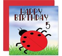 Stuff4 Biglietto di auguri per il 5° compleanno, con coccinella, per bambino di 5 anni, per lui o lei, 145 mm, per figlio, figlia, nipote, nipote, bambini