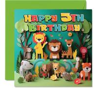 Stuff4 Biglietto di auguri per il 5° compleanno per ragazzi e ragazze, con animali della giungla, biglietto di auguri per nipote, bambini, 145 x 145 mm