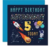 Stuff4 Biglietto di auguri per il 5° compleanno per ragazzo - Space Astronaut Cosmos - Biglietto di auguri di compleanno per bambino di 5 anni 5 anni per ragazze e ragazzi 145mm