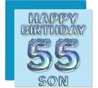 Stuff4 Biglietto di auguri per il 55° compleanno per figlio | Palloncini blu glitterati, biglietti di auguri di buon compleanno per figlio di 55 anni da mamma papà genitori