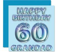 Stuff4 Biglietto di auguri per il 60° compleanno del nonno, con palloncini blu glitterati, biglietti di auguri di buon compleanno per nonno di 60 anni da nipote da 145 mm