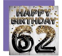 Stuff4 Biglietto di auguri per il 62° compleanno da uomo - Palloncini glitterati neri e dorati - Biglietti di auguri di compleanno per uomo di 62 anni papà nonno 145mm