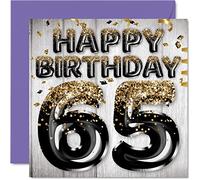 Stuff4 Biglietto di auguri per il 65° compleanno da uomo - Palloncini glitterati neri e dorati - Biglietti di auguri per 65 anni, papà nonno, nonno, nonno, 145 mm x 145 mm