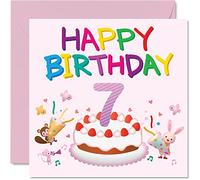 Stuff4 Biglietto di auguri per il 7° compleanno per ragazza, biglietto di auguri per compleanno, per bambina, 145 mm x 145 mm, biglietto di auguri per figlia, nipote, bambini