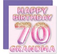 Stuff4 Biglietto di auguri per il 70° compleanno della nonna, con palloncini glitterati rosa e viola, biglietti di auguri per la nonna di 70 anni da nipote, 145 mm