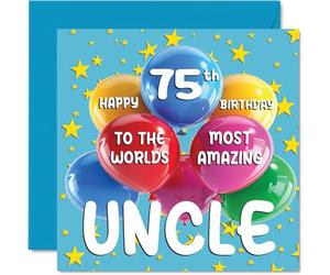 Stuff4 Biglietto di auguri per il 75° zio - World's Most Amazing Uncle - Biglietto di auguri per il 75° compleanno dello zio da nipote nipote, 145 mm x 145 mm, età 75 anni