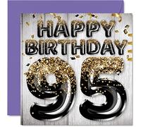 Stuff4 Biglietto di auguri per il 95° compleanno da uomo - Palloncini glitterati neri e dorati - Biglietti di auguri per 95 anni papà e nonno 145mm
