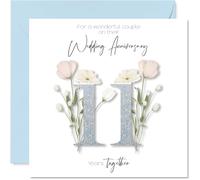 Stuff4 Biglietto di auguri per l'11° anniversario per donne e uomini, con fiori fantasiosi, per 11° anniversario di matrimonio, fratello, sorella, figlia, famiglia, 145 mm