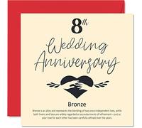 Stuff4 Biglietto di auguri per l'8° anniversario per marito, moglie, fidanzato, fidanzato, 8° anniversario di matrimonio, in bronzo, per donne, uomini, lei, lui, 145 mm x 145 mm