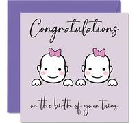 Stuff4 Biglietto di auguri per nascita, con scritta Twins, per bambina/ragazza, con scritta in lingua inglese Welcome (lingua italiana non garantita), 145 x 145 mm, per i genitori