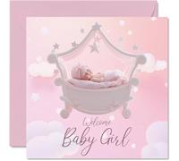 Biglietto di auguri per neonata - Welcome To The World - Congratulations Baby Girl Cards Newborn, Well Done Congrats New Baby Card, Welcome To The World Home, 145 mm x 145 mm