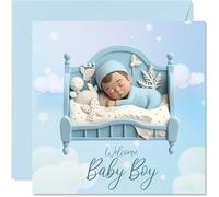 Stuff4 Biglietto di auguri per neonato, con scritta in inglese "Welcome to the World", 145 mm x 145 mm, biglietto di auguri per i genitori, Ragazzo