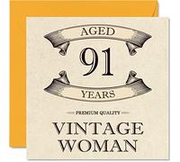 Stuff4 Biglietto di auguri vintage 91° compleanno donne età 91 anni divertente biglietto di compleanno mamma sorella moglie nonna nonna zia 145mm biglietto di auguri il 91°