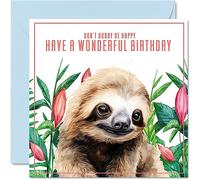 Stuff4 Biglietto di compleanno con bradipo uomini e donne con scritta in lingua inglese Don't Hurry Be Happy 145mm biglietto di auguri mamma papà sorella fratello figlia zio zia