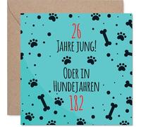 Stuff4 Biglietto di compleanno divertente 26º - Barzelletta degli anni da cane in tedesco - Biglietto d’auguri quadrato con busta, interno in bianco - Qualità premium 145mm x 145mm