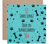 Stuff4 Biglietto di compleanno divertente 52º - Barzelletta degli anni da cane in tedesco - Biglietto d’auguri quadrato con busta, interno in bianco - Qualità premium 145mm x 145mm