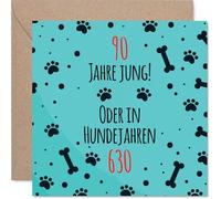 Stuff4 Biglietto di compleanno divertente 90º - Barzelletta degli anni da cane in tedesco - Biglietto d’auguri quadrato con busta, interno in bianco - Qualità premium 145mm x 145mm