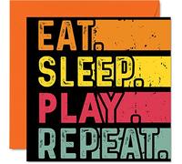 Biglietto di compleanno divertente lei o lui con scritta "Eat Sleep Play Repeat" amanti della musica sportiva 145mm biglietti di auguri di compleanno tutte le occasioni