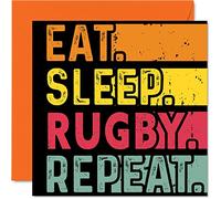 Biglietto di compleanno divertente lei o lui con scritta "Eat Sleep Rugby Repeat" amanti del gioco sportivo 145mm biglietti di auguri di compleanno tutte le occasioni