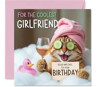 Stuff4 Biglietto di compleanno divertente per fidanzata - Gatto rilassato nella vasca - Cartolina quadrata con busta - Design umoristico - Qualità premium 145 x 145 mm