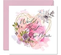 Biglietto di compleanno la mamma del passo - Worlds Best Step Mum - Love Heart Flowers Happy Mother Birthday Card Step-Son Daughter 145mm biglietti di auguri floreali la festa