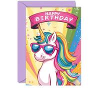 Stuff4 Biglietto di compleanno per ragazze, con occhiali da sole con unicorno, biglietto di compleanno magico per lei, biglietto di auguri A5