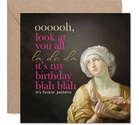Stuff4 Biglietto di compleanno sarcastico - Eye-roll Birthday Banter - Ritratto classico abbinato a audace, irriverente testo rosa e oro - quadrato da 14 cm, busta inclusa