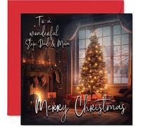 Stuff4 Biglietto di Natale tradizionale patrigno e mamma con scritta in lingua inglese Merry Christmas to Step Dad & Mum biglietto di auguri figliastro 145mm singolo biglietto di