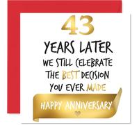 Stuff4 Biglietto d'oro per 43° anniversario per donne e uomini, per celebrare la migliore decisione, biglietto di auguri per il 43° anniversario per fidanzata, moglie, compagna, partner, 145 mm