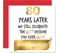 Stuff4 Biglietto d'oro per 80° anniversario per donne e uomini, per celebrare la migliore decisione, biglietto di auguri per 80° anniversario per marito, partner, compagna, moglie, 145 mm, biglietto